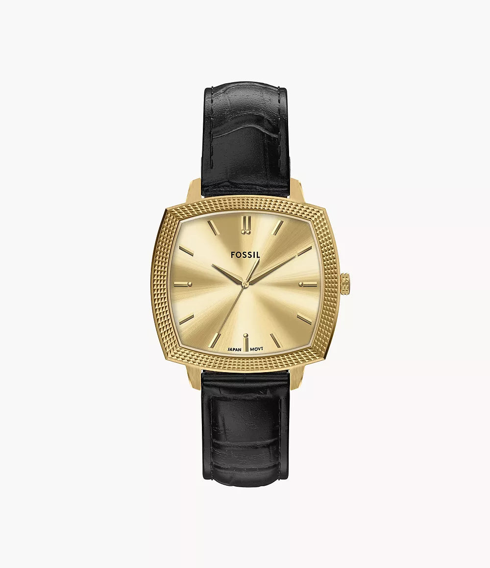 Nick Jonas Fossil Machine Luxe gold-tone watch with champagne dial and black croco leather strap