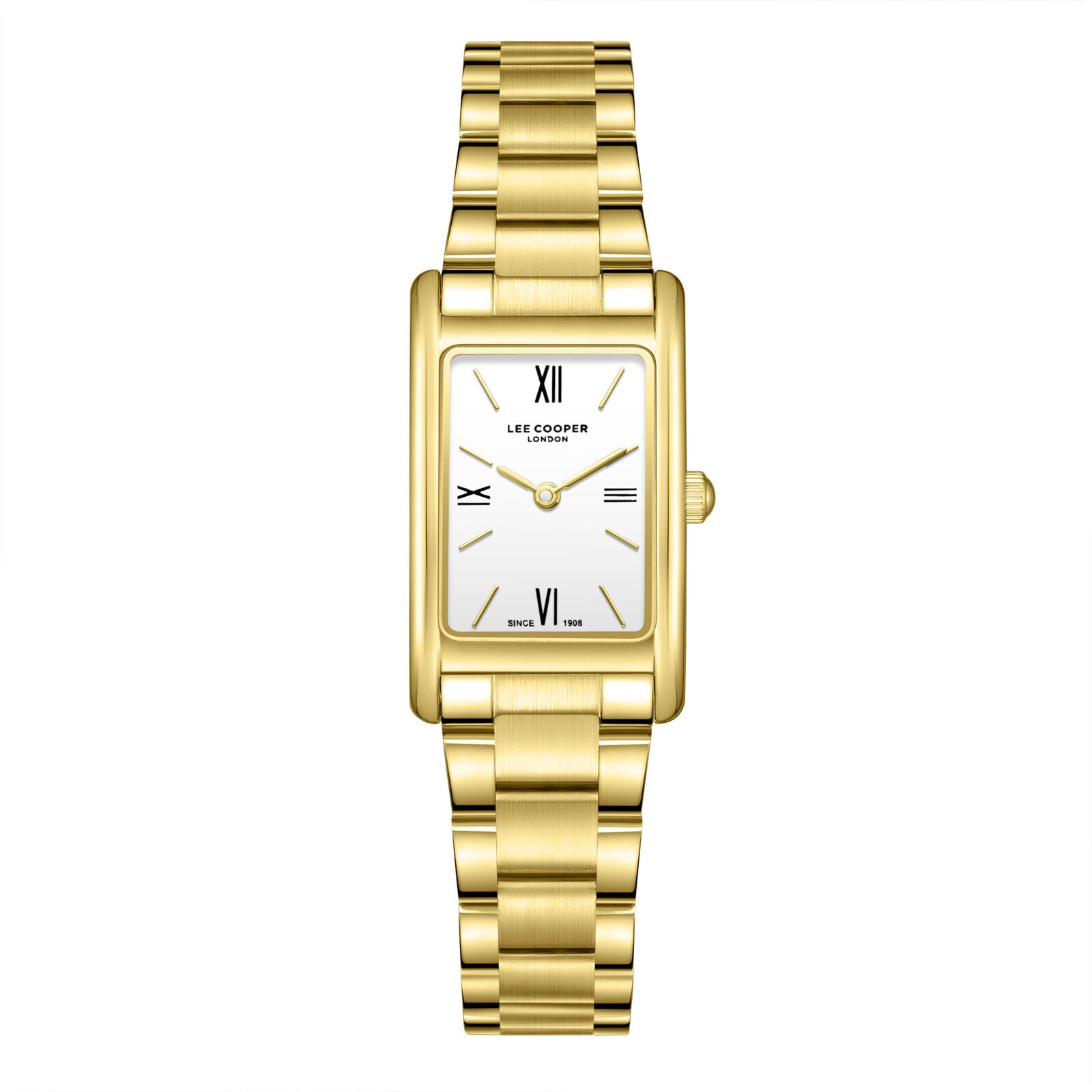 Lee Cooper square gold watch with silver dial and Roman numeral markers