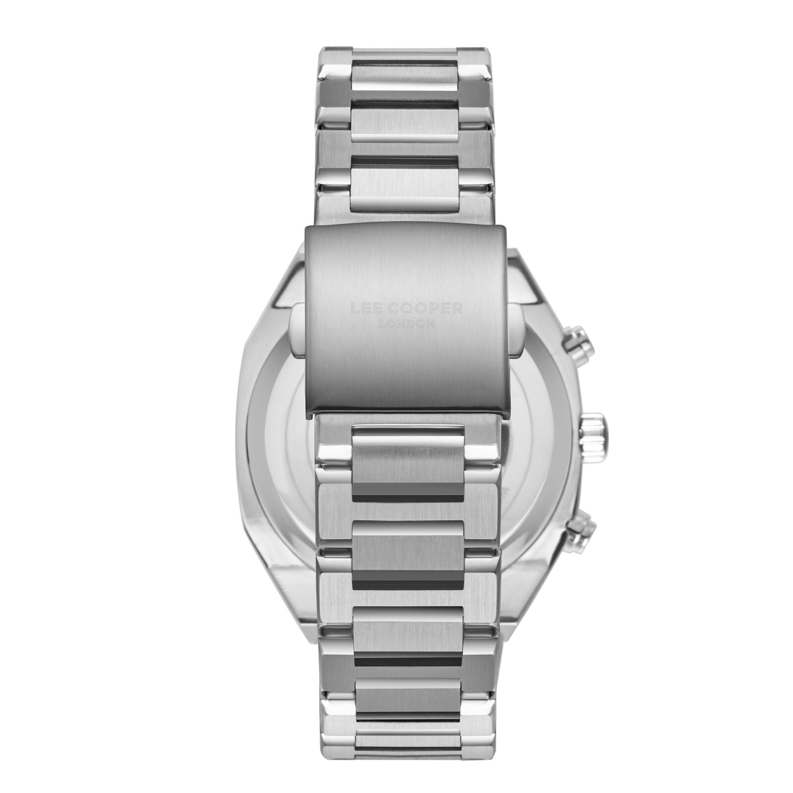 Lee Cooper Malo watch caseback view showing all-silver metal bracelet and case back