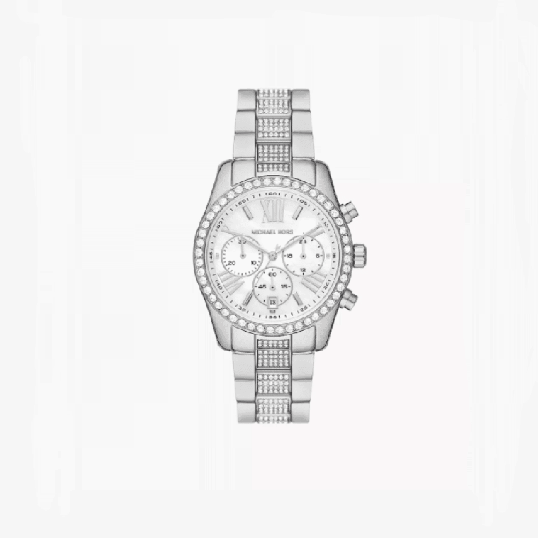 Lexington Pavé silver-tone watch with crystal-embellished bezel and white dial