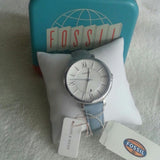 Fossil Jacqueline Smokey White Dial Leather Strap Ladies Watch ES3821