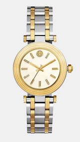 Tory Burch Classic T Watch Two Tone Yellow Gold Silver Women's Watch TBW9014