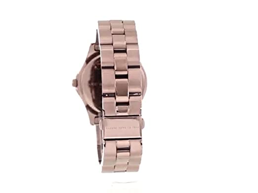 Marc by Marc Jacobs Amy rose gold watch caseback and stainless steel link bracelet side view