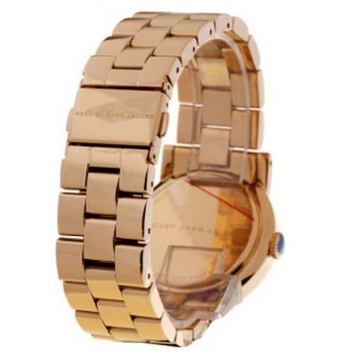 Marc by Marc Jacobs Amy watch side profile showing gold-tone metal case and bracelet thickness