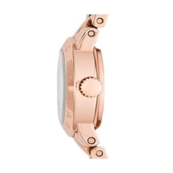 Side view of Marc By Marc Jacobs Amy rose gold watch showing case profile and crown