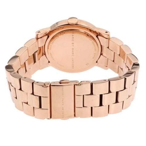 Rose gold case back and bracelet of Marc by Marc Jacobs Amy watch