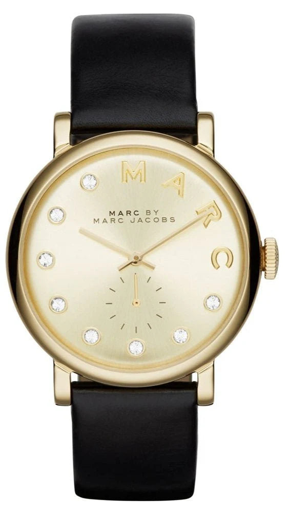 Marc By Marc Jacobs Baker watch with cream dial, gold-tone case, crystal hour markers and black leather strap