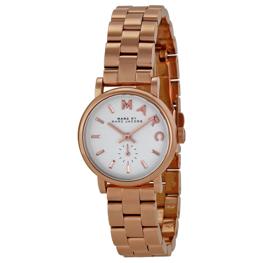 Marc By Marc Jacobs Baker rose gold watch on angle with white dial visible