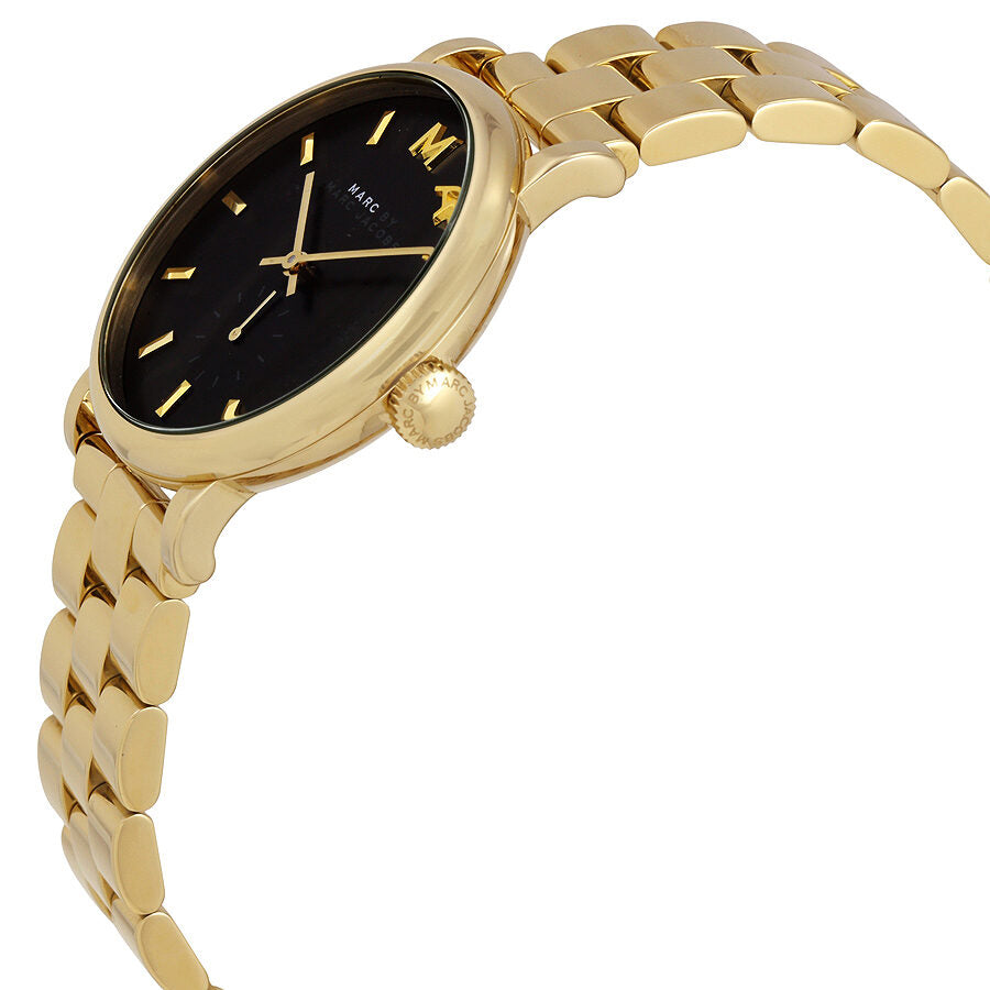 Marc By Marc Jacobs Baker watch side view with gold-tone case and bracelet