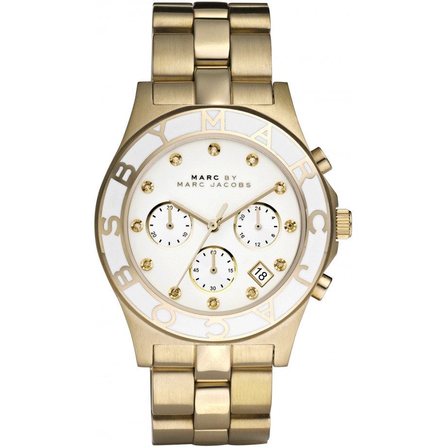 Marc By Marc Jacobs Blade gold-plated women's chronograph watch with white dial and three subdials
