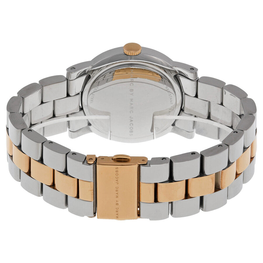 Back case view of Marc by Marc Jacobs Blade watch with rose gold crown