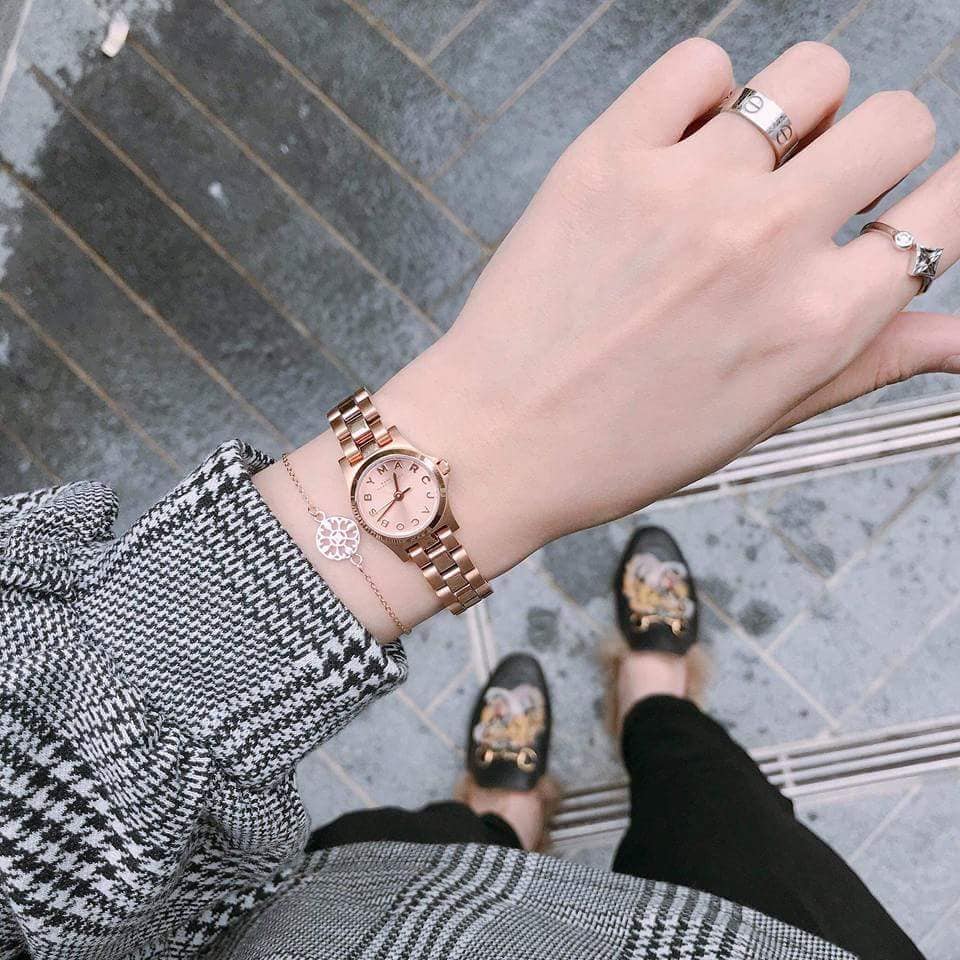 Marc by Marc Jacobs Henry Dinky rose gold watch worn on wrist