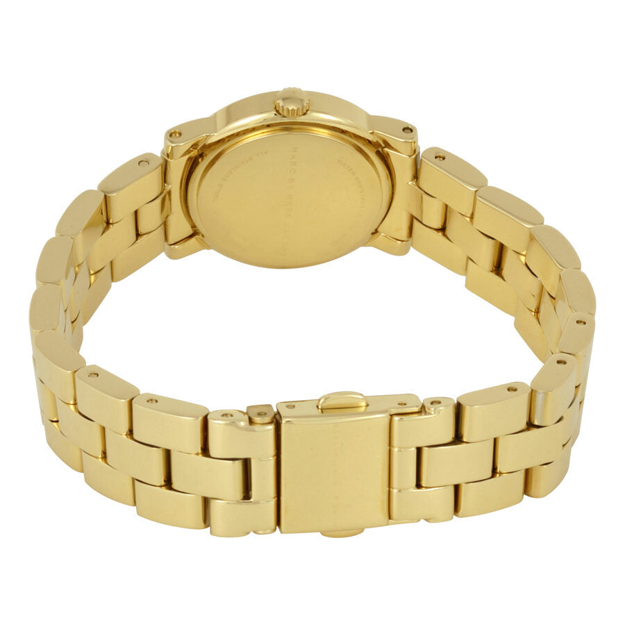 Marc by Marc Jacobs Mini Amy watch caseback showing solid gold-tone stainless steel back
