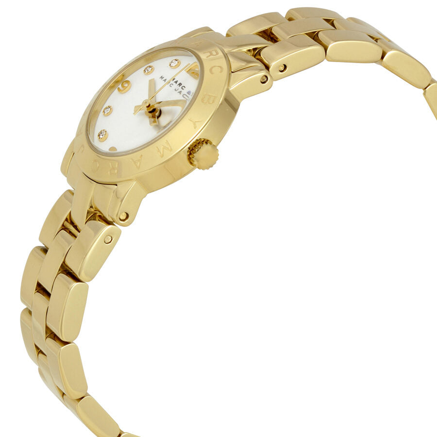 Marc by Marc Jacobs Mini Amy watch side profile with gold-tone stainless steel bracelet