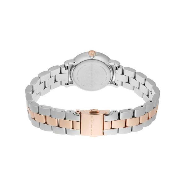Marc by Marc Jacobs Baker watch shown from caseback with rose gold crown and two-tone bracelet