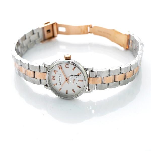 Marc by Marc Jacobs Baker ladies watch bracelet detail showing silver and rose gold links
