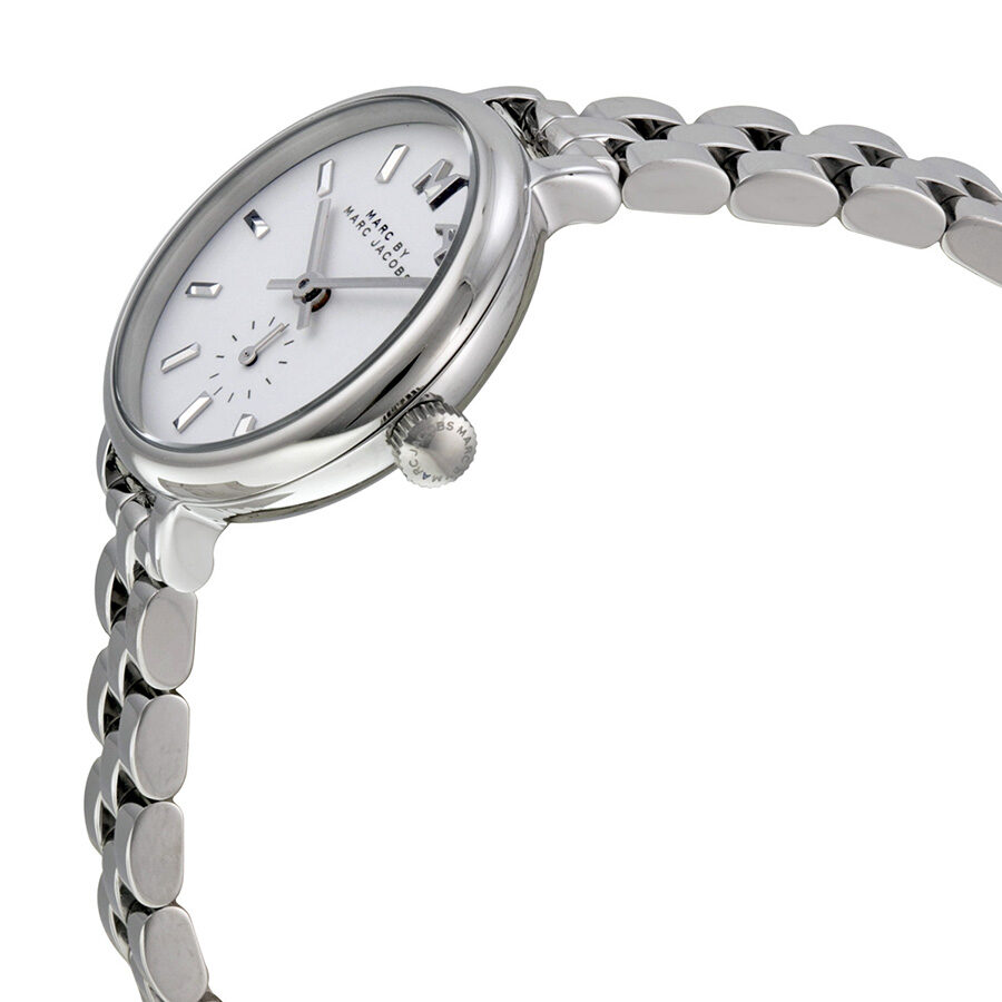 Marc by Marc Jacobs MBM8642 watch angled side view showing white dial and stainless steel case