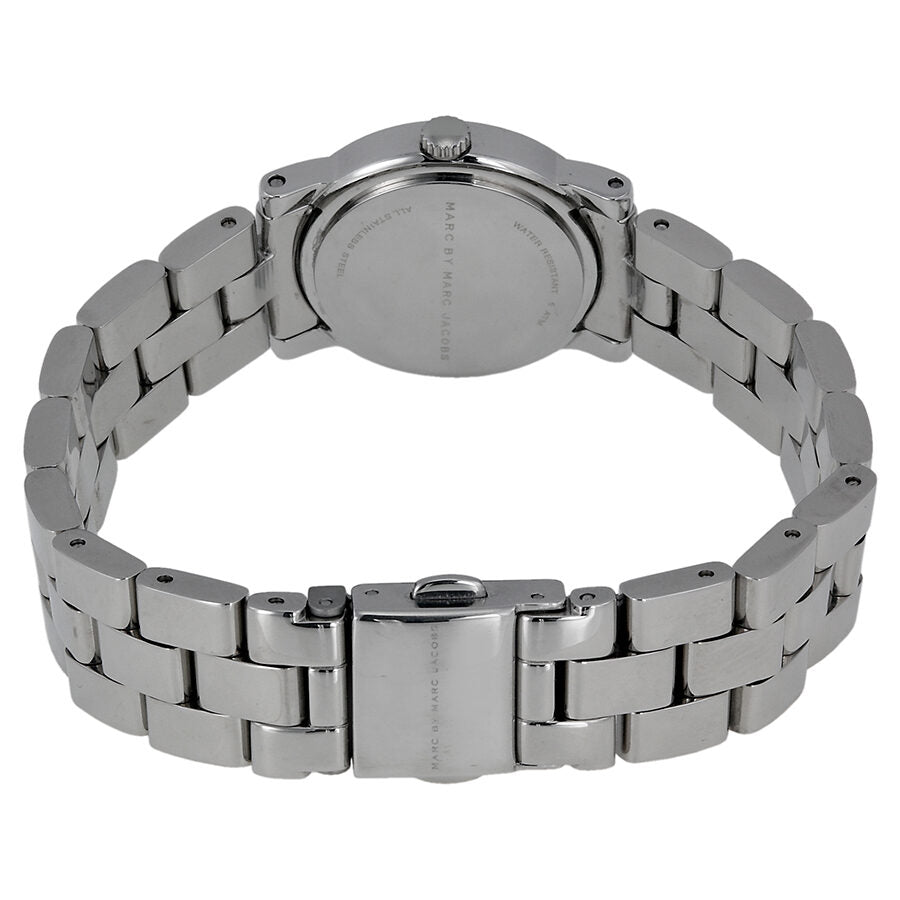 Marc by Marc Jacobs Mini Amy watch caseback showing stainless steel band and clasp