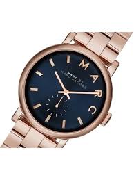 Marc by Marc Jacobs Baker MBM3332 rose gold watch on wrist with navy dial