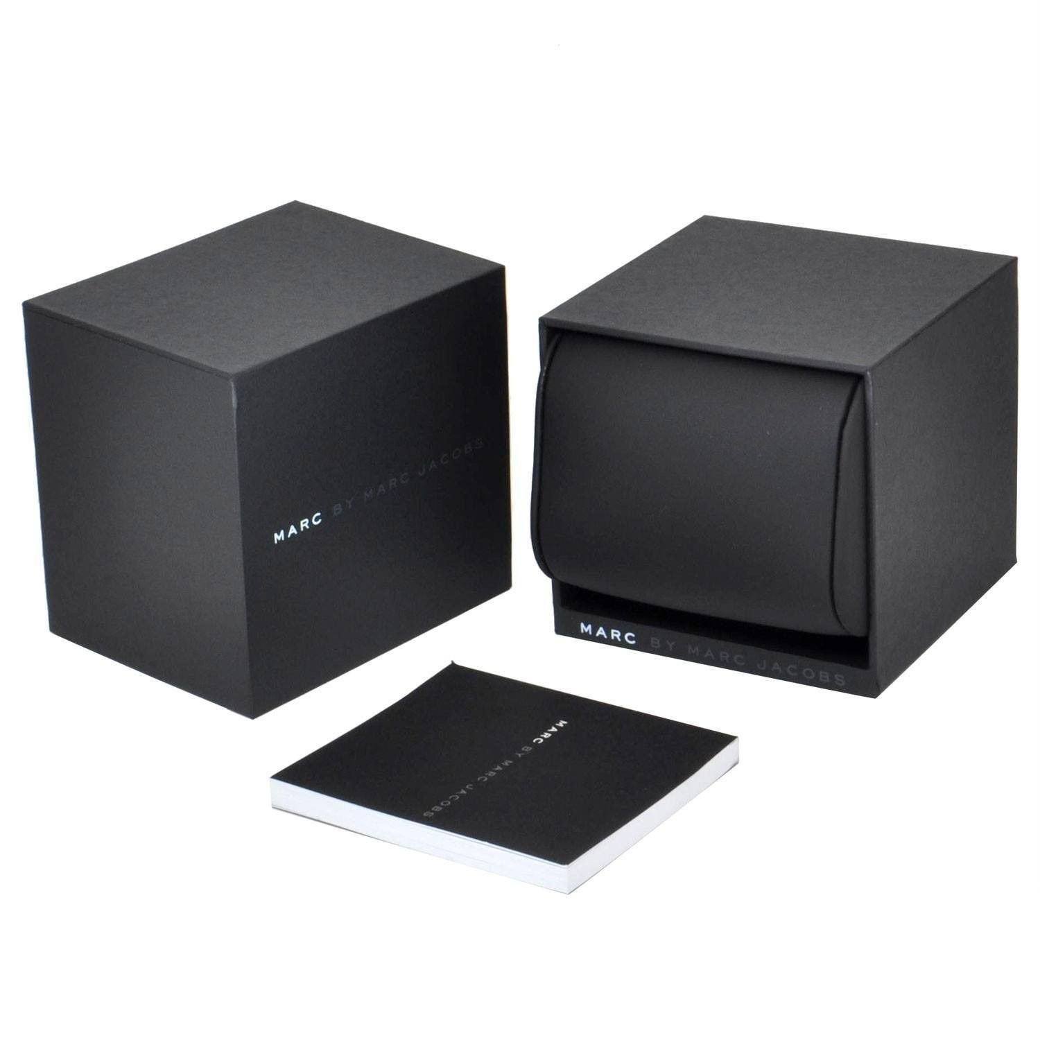 Marc Jacobs branded black watch boxes showing packaging and presentation