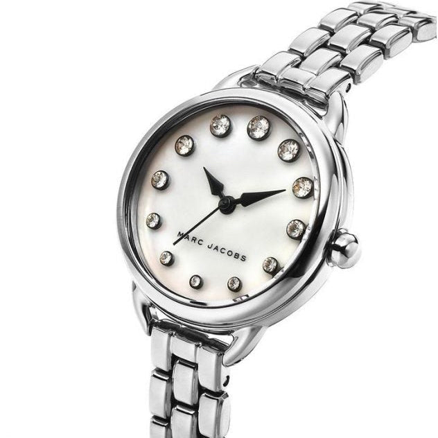 Side profile of Marc Jacobs Betty MJ3510 women's watch on bracelet