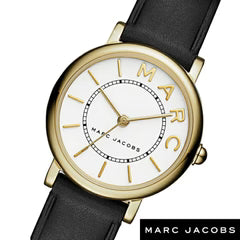 Angled view of Marc Jacobs Classic Mini MJ1537 watch with white dial and gold-tone case