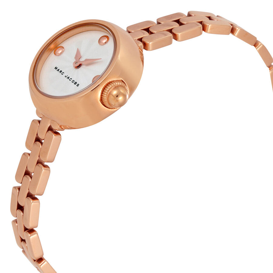 Marc Jacobs Courtney MJ3458 side angle view showing rose gold case and bracelet detail