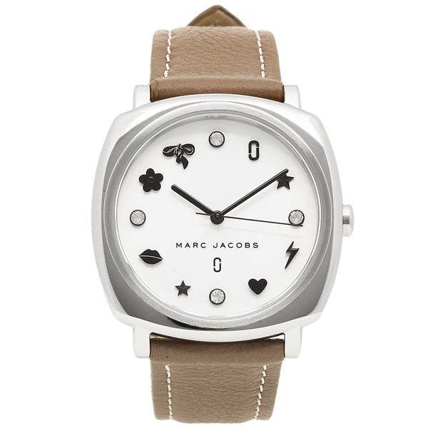 Marc Jacobs Mandy women's watch with square silver case and brown leather strap