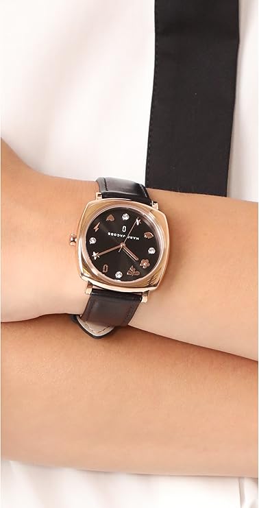 Marc Jacobs Mandy women's watch on wrist with black leather strap
