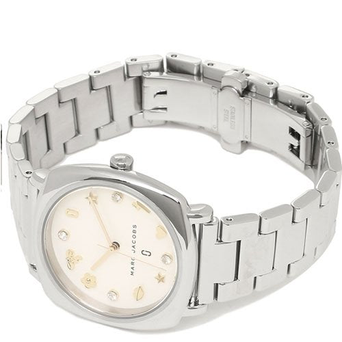 Marc Jacobs Mandy MJ3572 women's watch on wrist showing full bracelet and square case