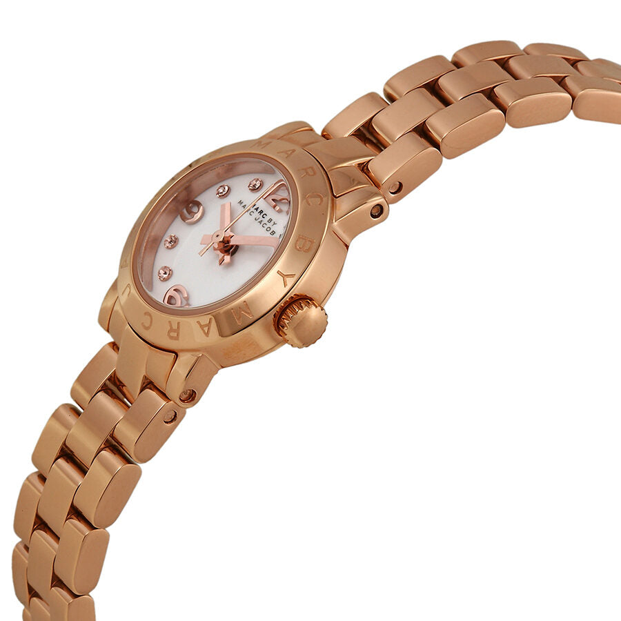 Side view of Amy Dinky rose gold watch with crystal accents on bezel