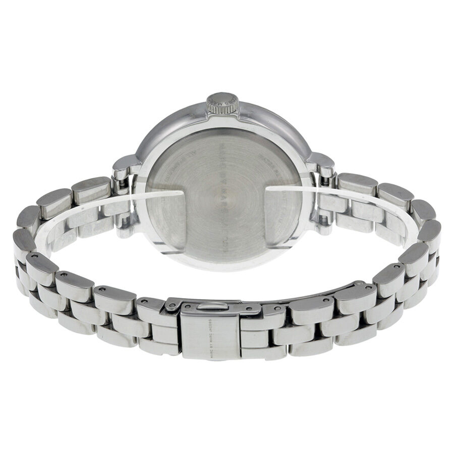 MBM3365 caseback view showing brushed stainless steel with crown and link bracelet