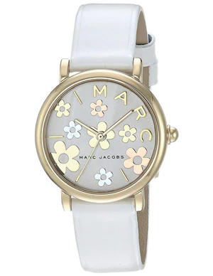Marc Jacobs Roxy white dial women's watch with gold-tone case and white leather strap