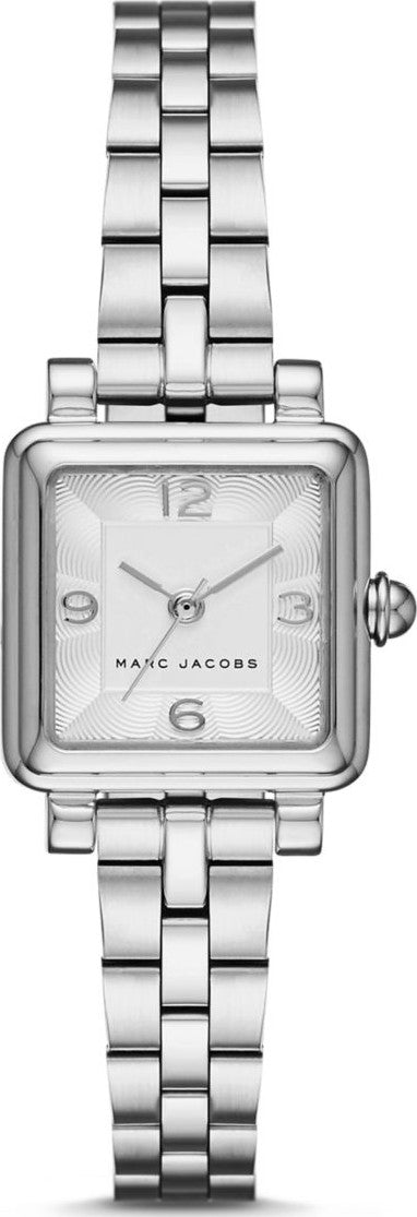Marc Jacobs MJ3529 square watch with silver dial and stainless steel bracelet, front view