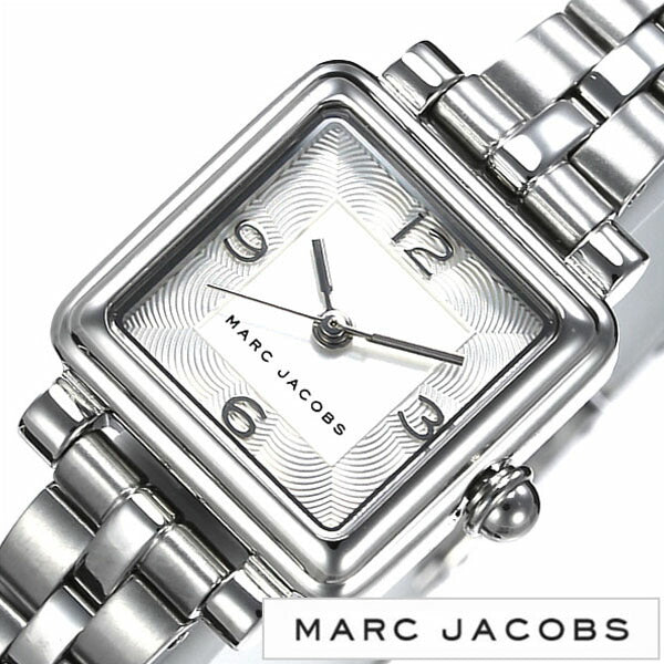 Marc Jacobs MJ3529 close-up of square dial with Arabic numerals and textured silver face