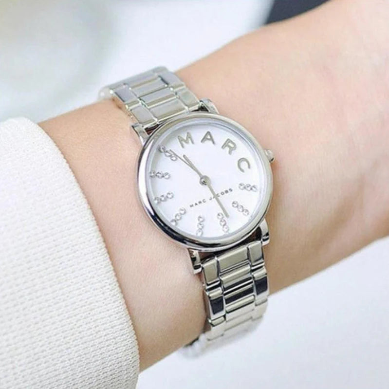 Marc Jacobs MJ3568 stainless steel women's watch on wrist, lifestyle shot