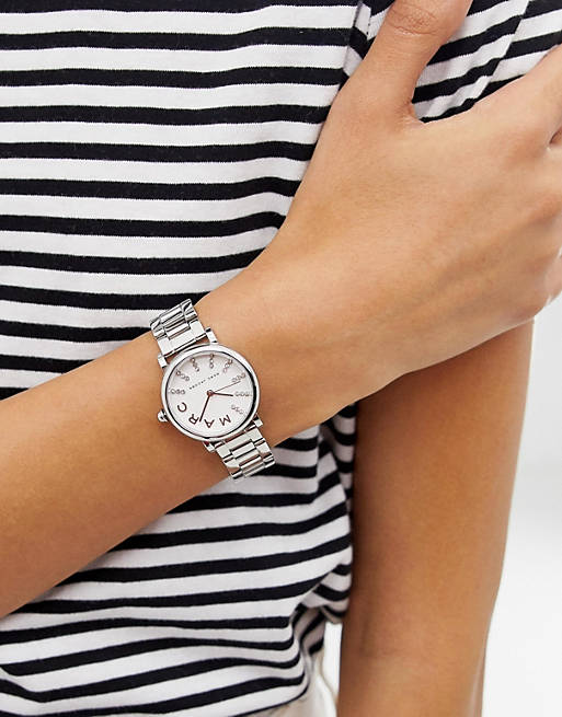 Marc Jacobs MJ3568 watch worn on wrist with stainless steel bracelet