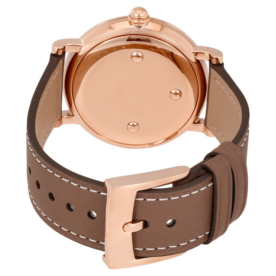 Marc Jacobs Roxy watch caseback showing rose gold case with three adjustment holes