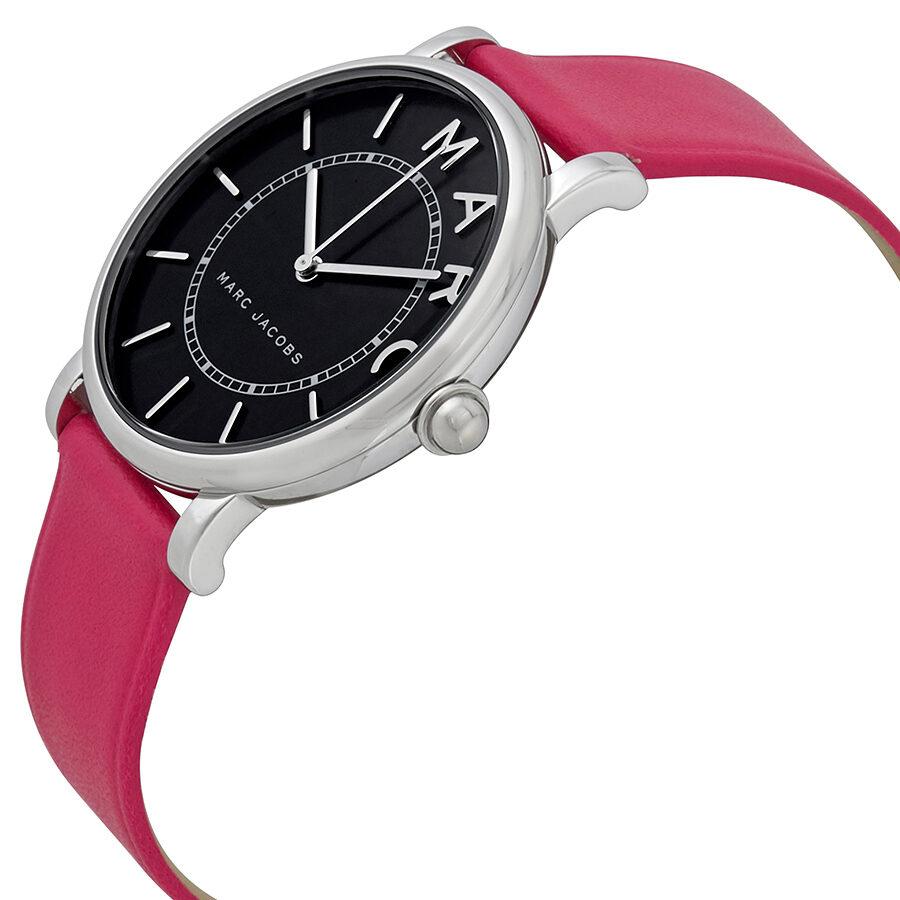 Marc Jacobs Roxy women's watch angled side view with pink leather strap