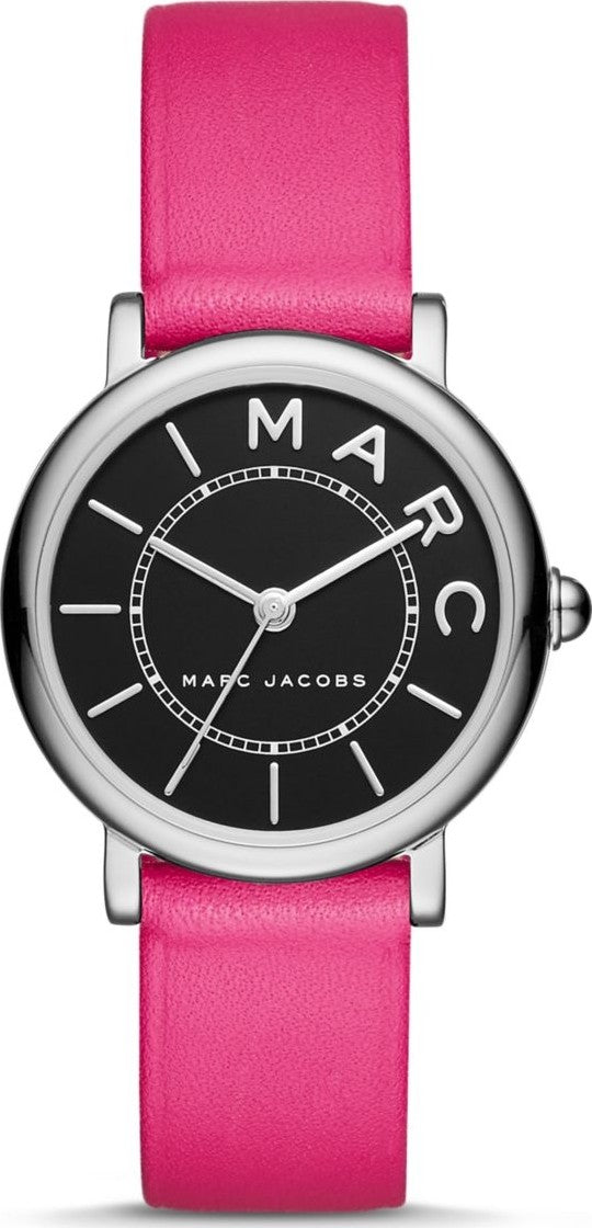 Marc Jacobs Roxy women's watch with black dial and pink leather strap