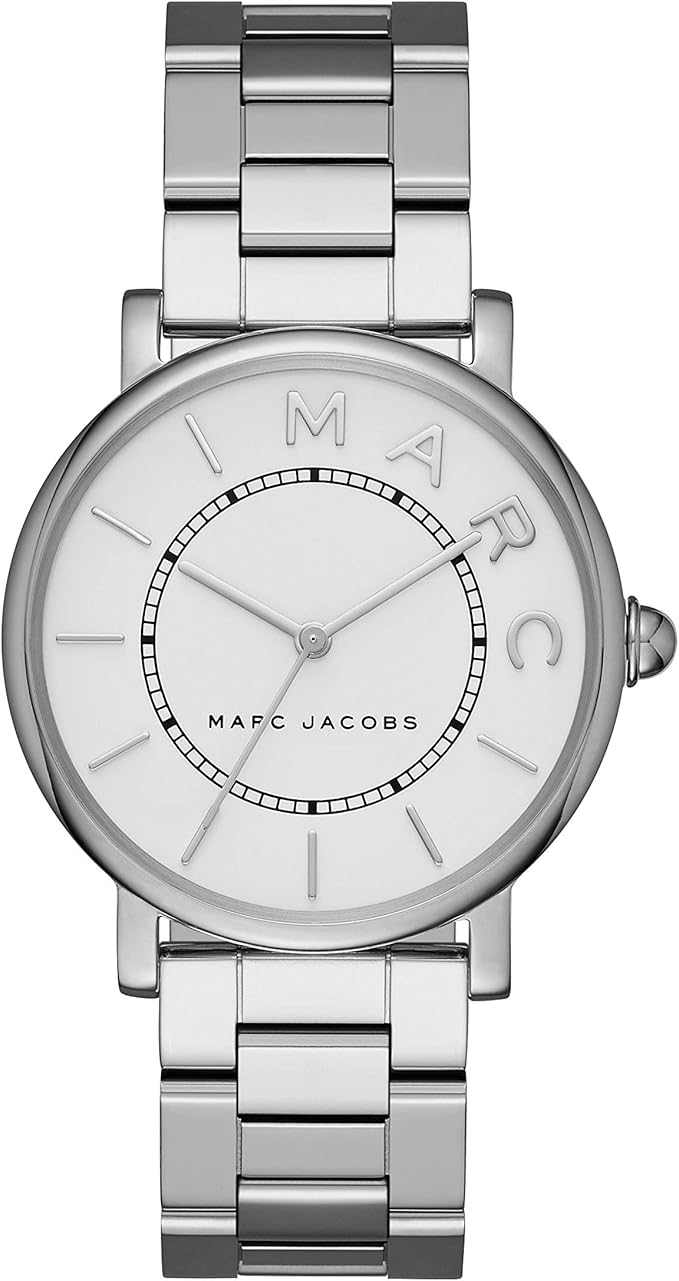 Marc Jacobs Roxy silver dial women's watch with stainless steel bracelet, front view