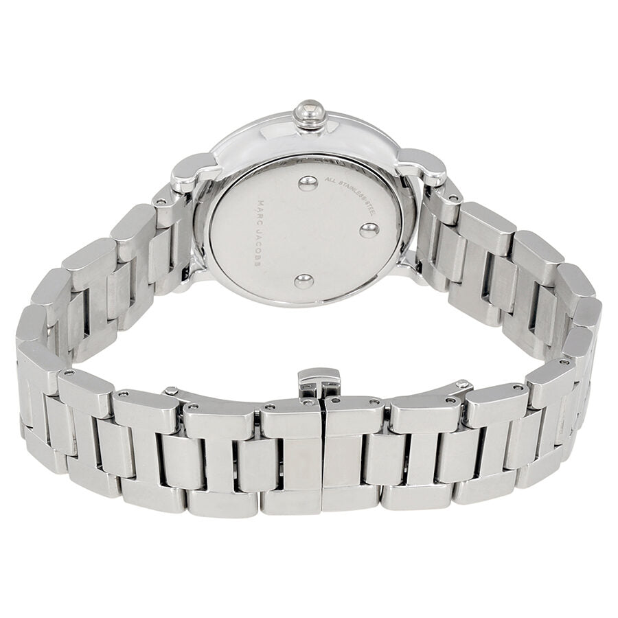 Caseback view of Marc Jacobs Roxy watch showing stainless steel case back