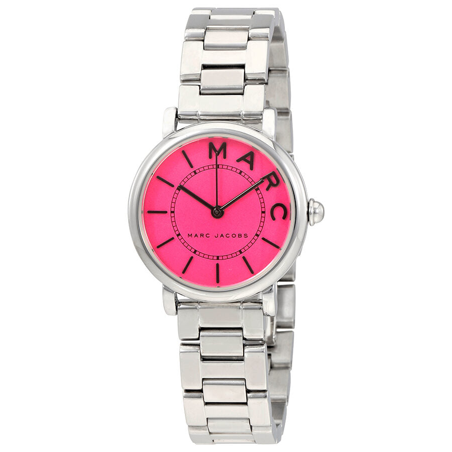 Marc Jacobs Roxy watch with fuchsia dial and silver stainless steel bracelet