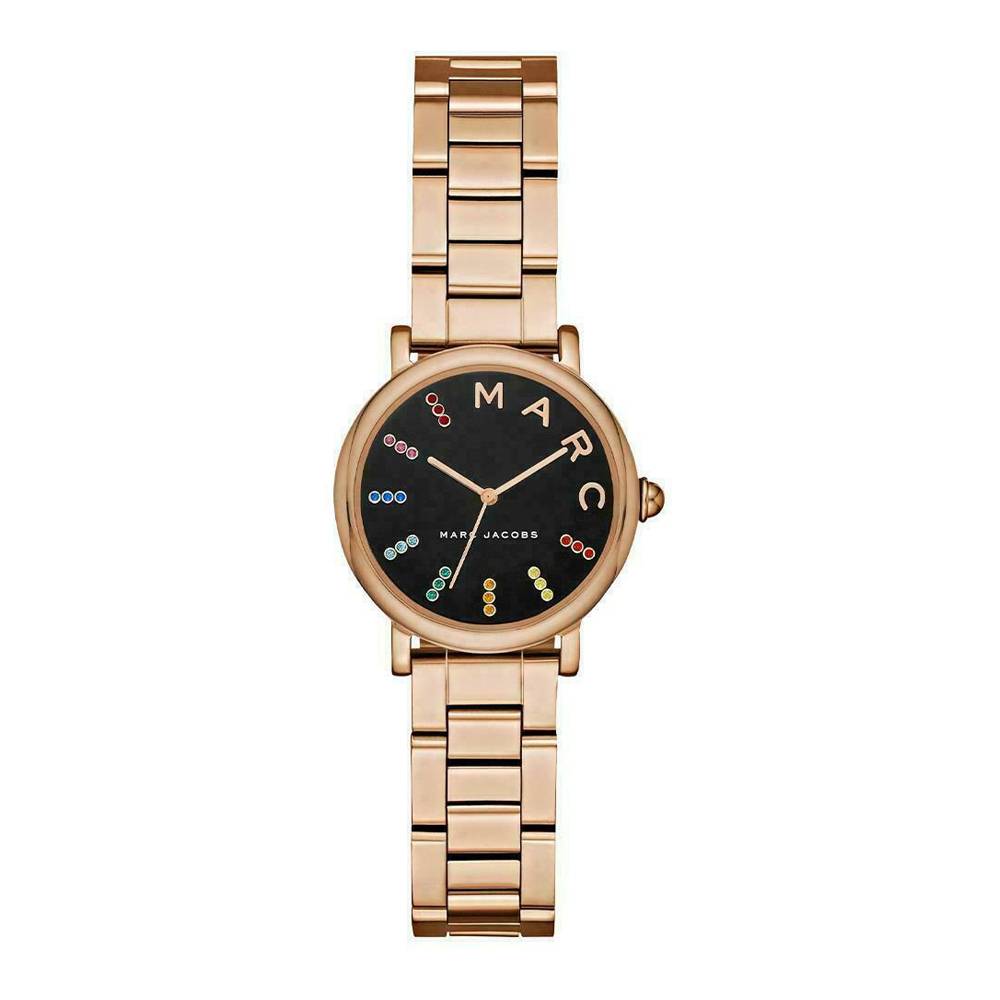 Marc Jacobs Roxy women's quartz watch with rose gold stainless steel case and black dial