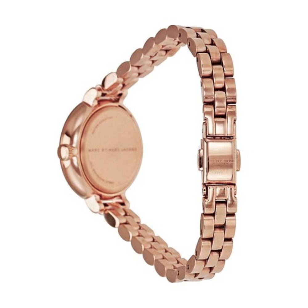 Sally watch caseback showing rose gold case and engraved text
