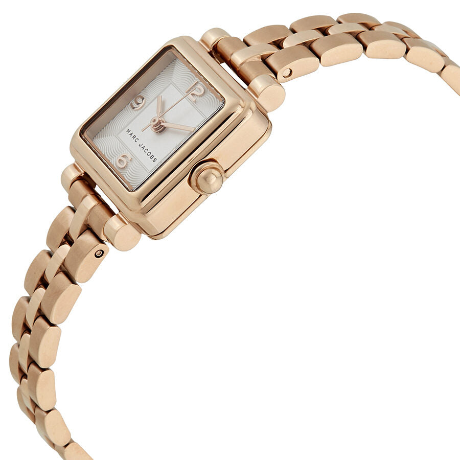 Side view of Marc Jacobs Vic MJ3530 rose gold bracelet and square case