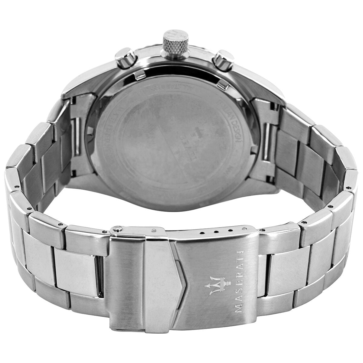 Maserati Competizione watch caseback showing stainless steel solid case back with engraved logo