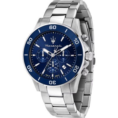 Maserati Competizione chronograph watch with stainless steel case and blue dial