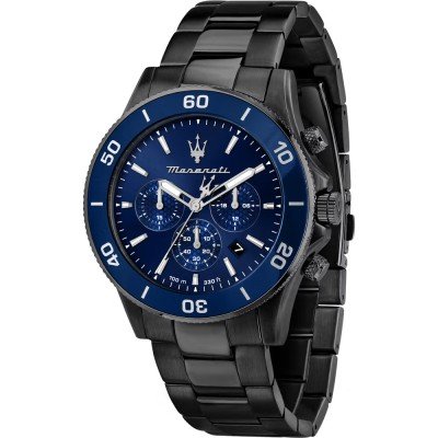 Maserati Competizione chronograph watch with blue dial and gunmetal grey stainless steel case