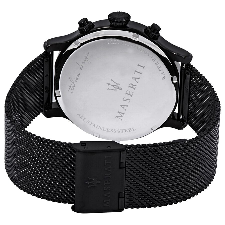 Maserati Epoca watch caseback showing stainless steel with engraved Maserati branding